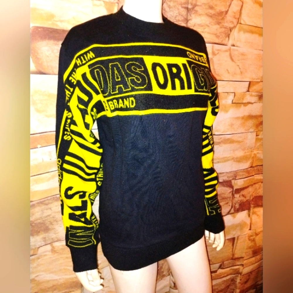 Black and Yellow Men's Adidas Real Scarf Graphic Sweater Sz XS